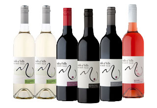 Bottles of Lacewing Fiano, GiGi Rosé, Grenache Mourvedre Shiraz, Shiraz Mourvedre and Cabernet Shiraz